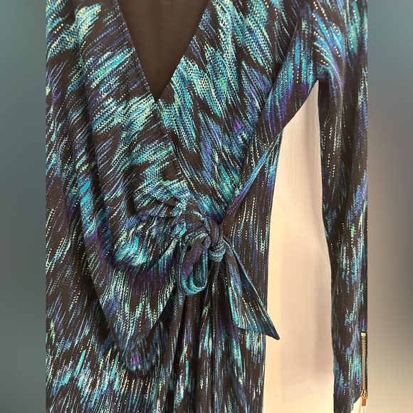 Cache Blue Zig Zag Print Faux Wrap Dress Size Medium - Picture 7 of 10